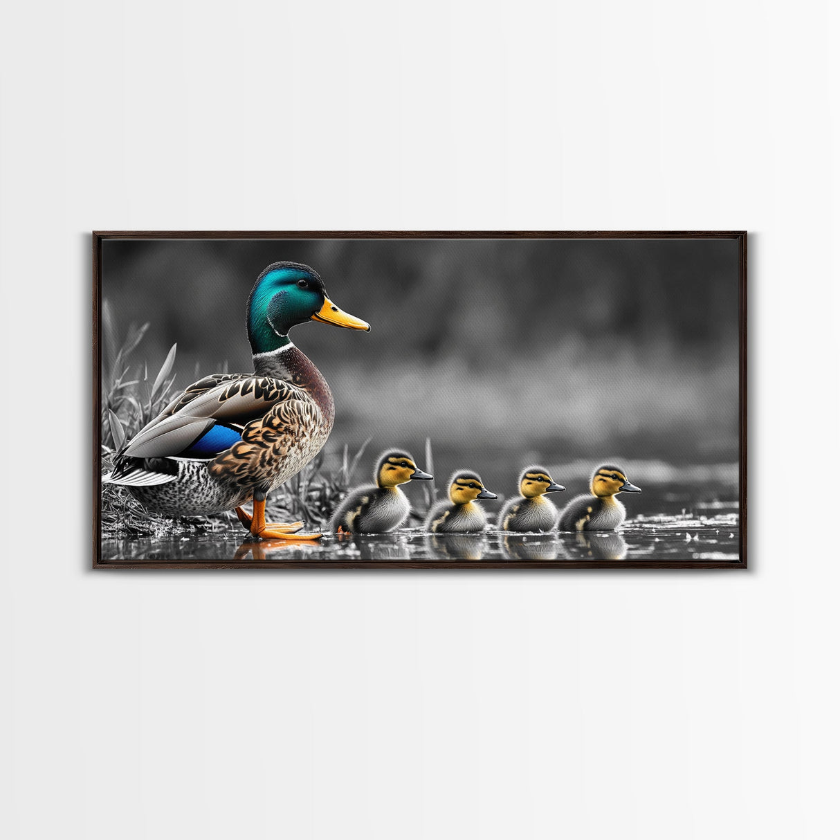 Duck Family, Pond Life, Nature Scene, Wildlife Photography, Canvas Print, Nursery Wall Art, Cute Animal Print, Nature Lover Gift Idea