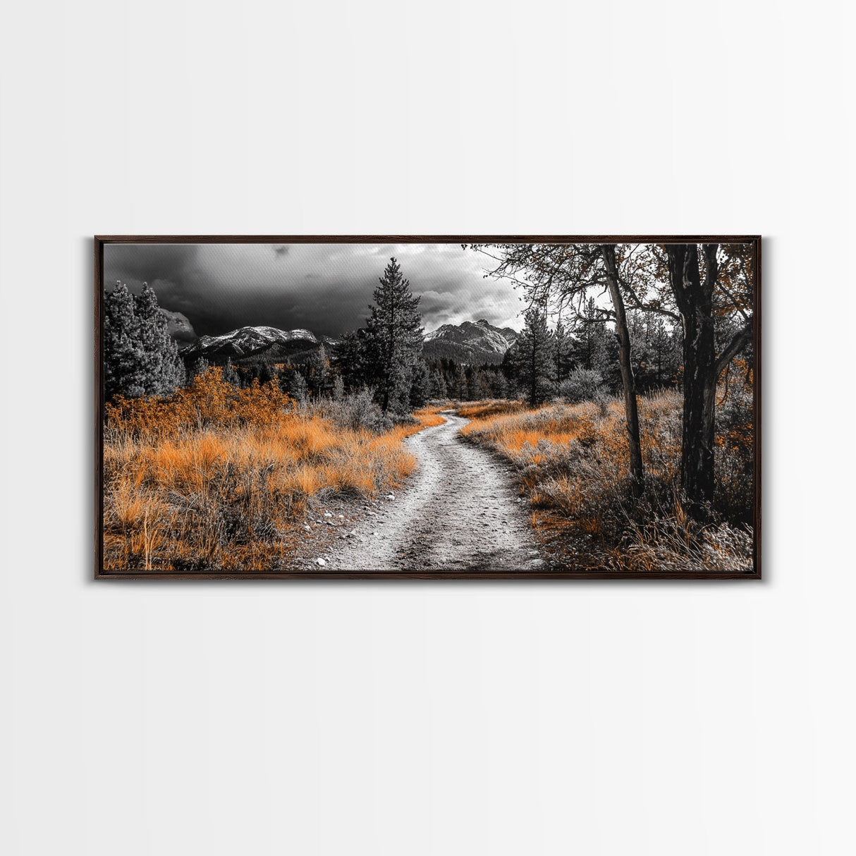 Fall Path, Mountain Trail, Autumn Forest, Golden Grass, Canvas Print, Cabin Wall Art, Cozy Living Room Decor, Nature Lover Fall Print