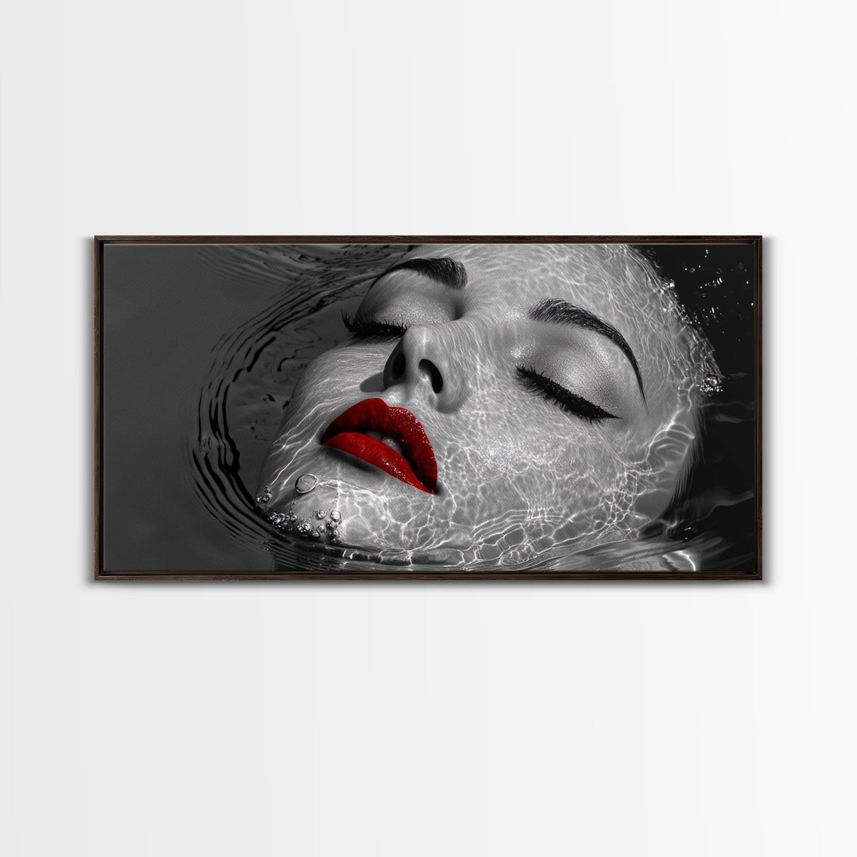 Red Lips, Underwater Beauty, Glam Art, Modern Pop, Framed Canvas Print, Bedroom Wall Art, Bold Aesthetic, Fashion Model Photography Print