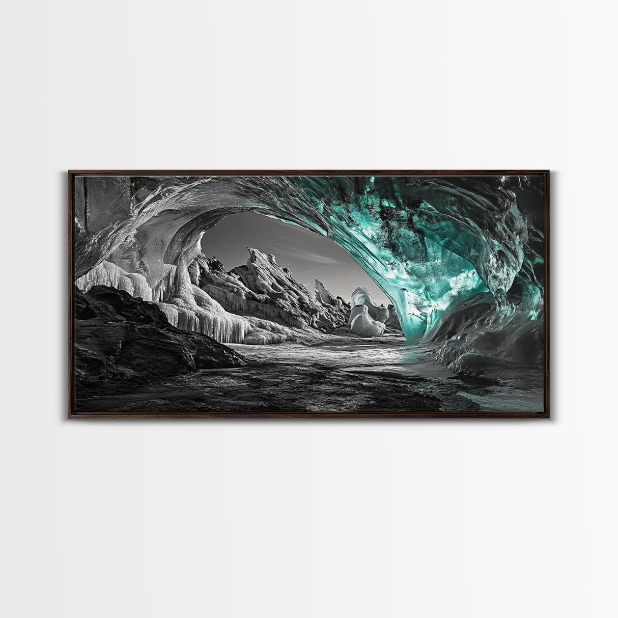 Ice Cave, Frozen Tunnel, Arctic Beauty, Glacial Light – Canvas Print, Nature Wall Art, Winter Decor, Bathroom or Entryway Statement Piece