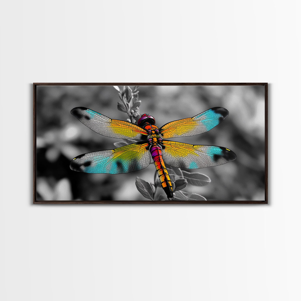 Rainbow Dragonfly, Nature Close-Up, Bold Insect Art, Canvas Print, Boho Wall Art, Botanical Decor, Vibrant Bedroom Accent Piece
