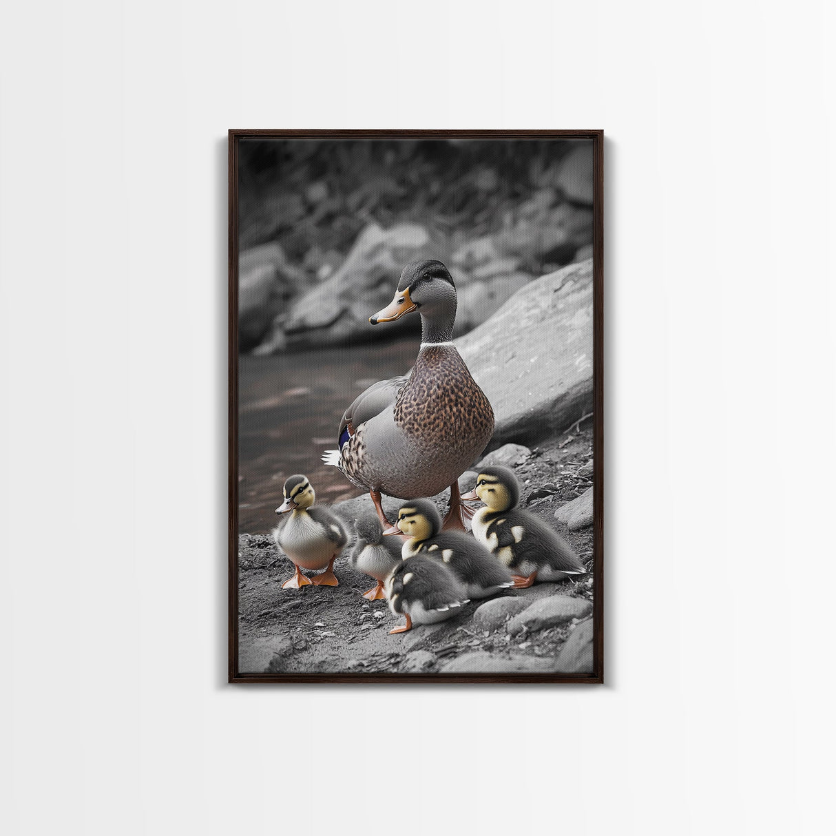 Duck Family, Nature Wildlife, Adorable Ducklings, Framed Canvas Print, Nursery Animal Wall Art, Cozy Farmhouse Decor, Fall Art Print