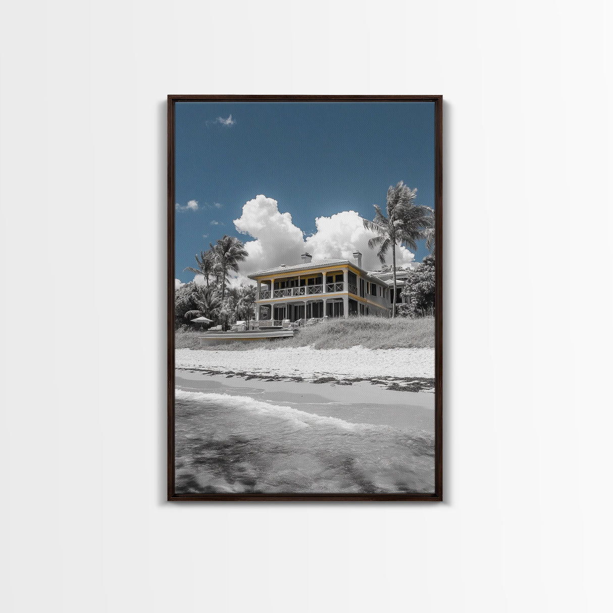 Coastal House, Tropical Beach, Summer Vacation, Color Pop, Framed Canvas Print, Beach House Art, Nautical Decor, Living Room Wall Art