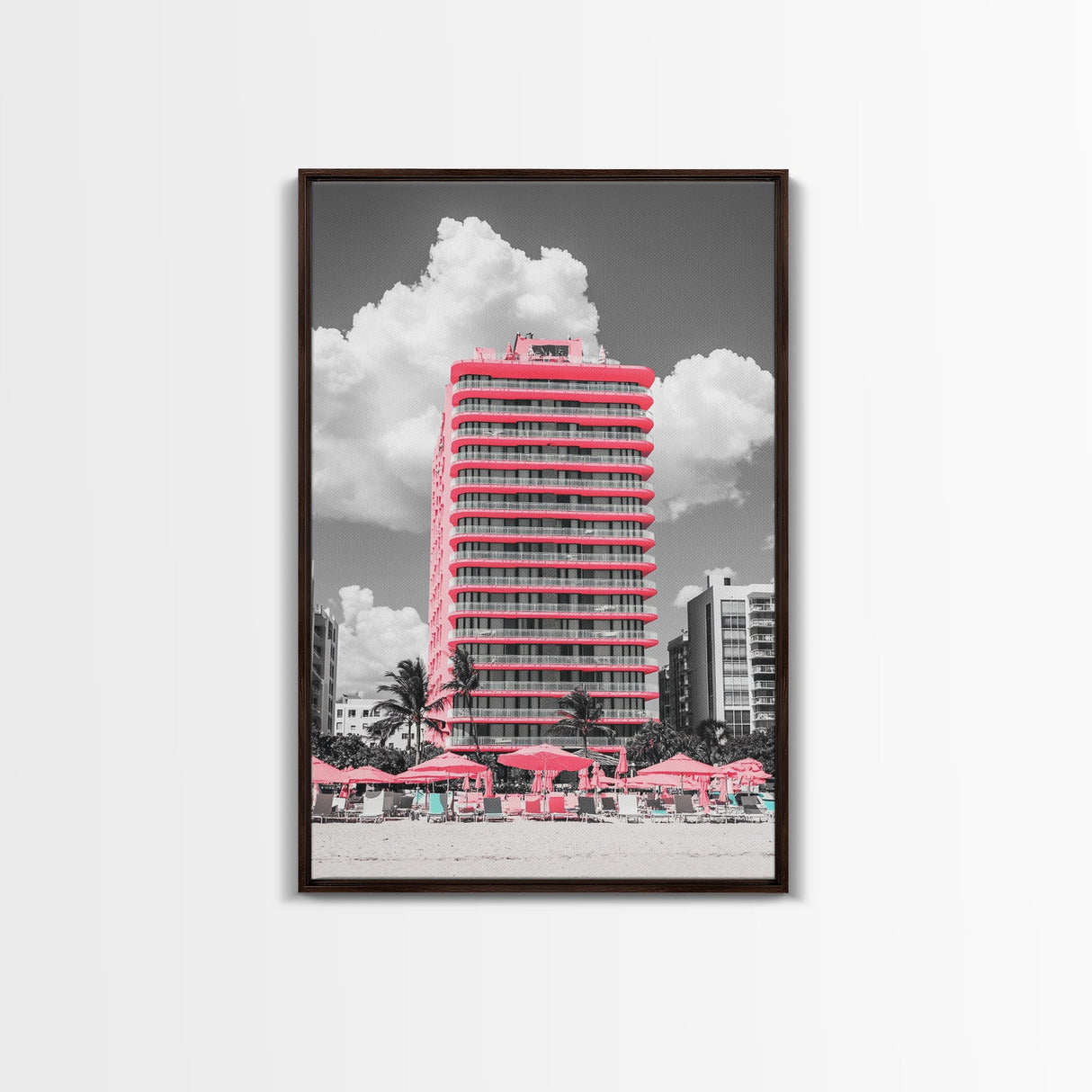 Pink Hotel, Miami Vibes, Summer Retro, Beach Scene, Canvas Print, Pop Art Aesthetic, Living Room Wall Art, Vacation Style