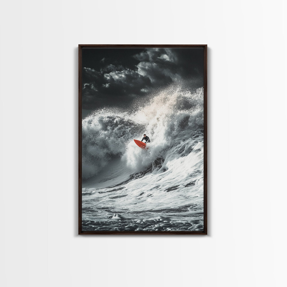 Surfer Wave, Ocean Power, Extreme Sports Art, Framed Canvas Print, Beach House Decor, Surfing Wall Art, Coastal Adventure Scene