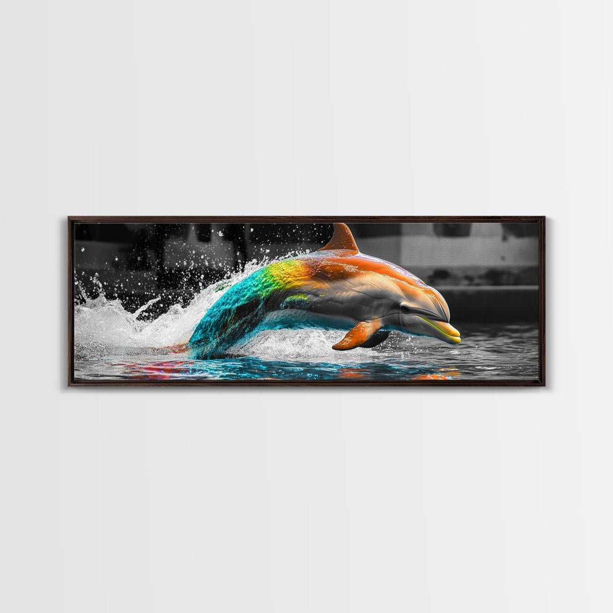 Color Splash Dolphin, Ocean Leap, Vibrant Marine, Joyful Moment — Canvas Print, Bathroom Decor, Beach House Wall Art, Pop Art Style
