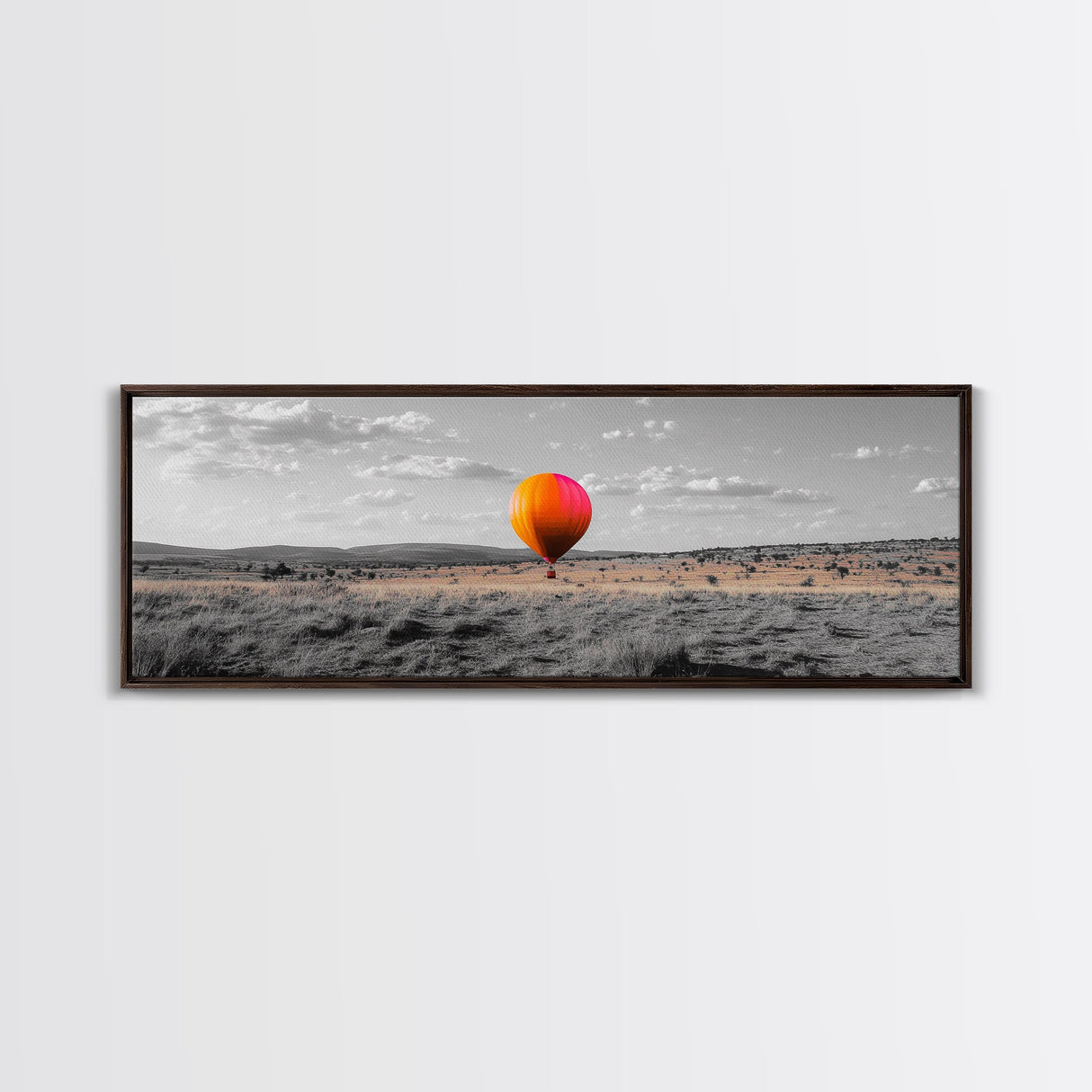 Hot Air Balloon, Colorful Sky, Open Field, Adventure Art, Framed Canvas Print, Whimsical Decor, Playroom Wall Art, Travel Theme