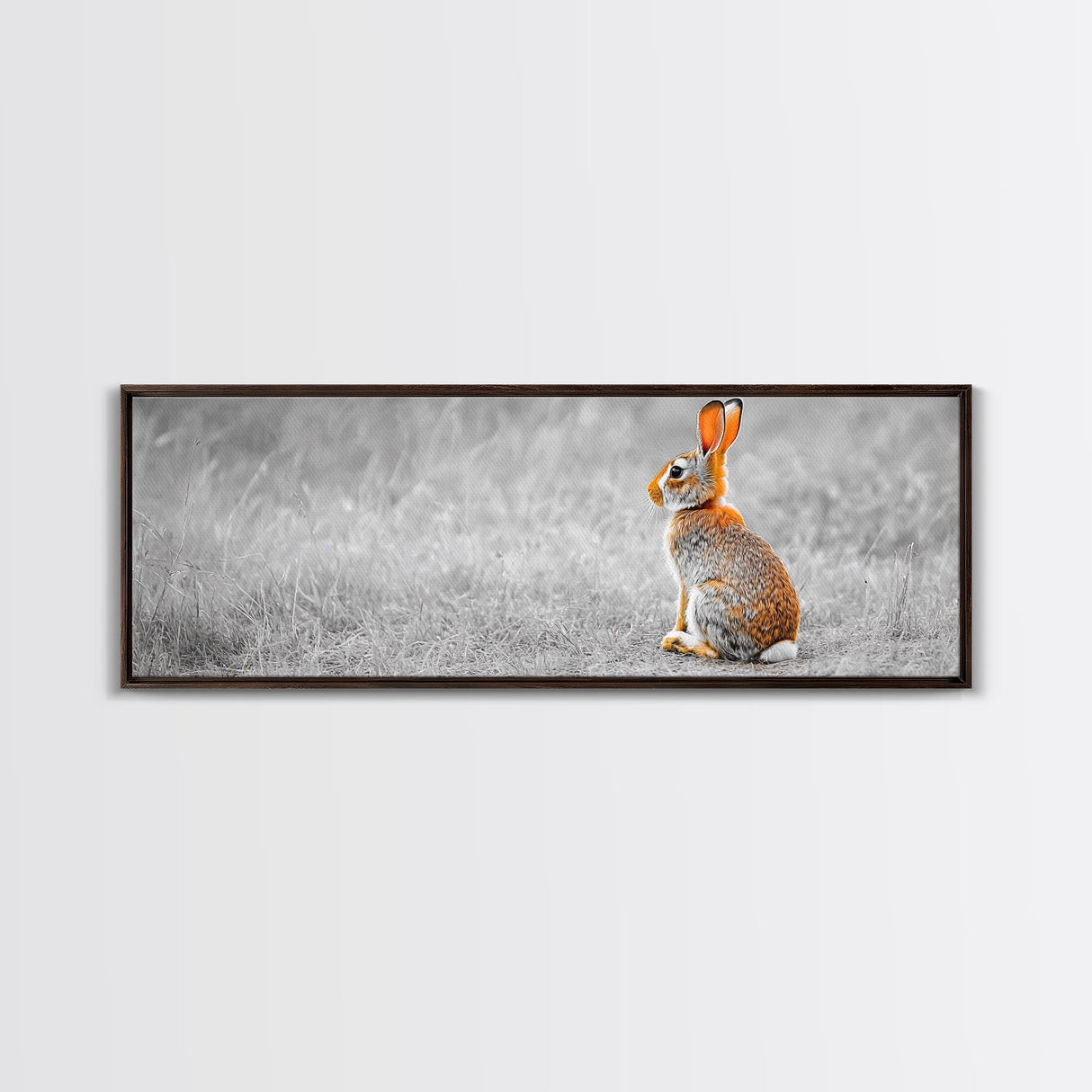 Orange Rabbit, Grass Field, Whimsical Nature, Framed Canvas Print, kids room wall art, nursery animal print, neutral nursery, woodland boho