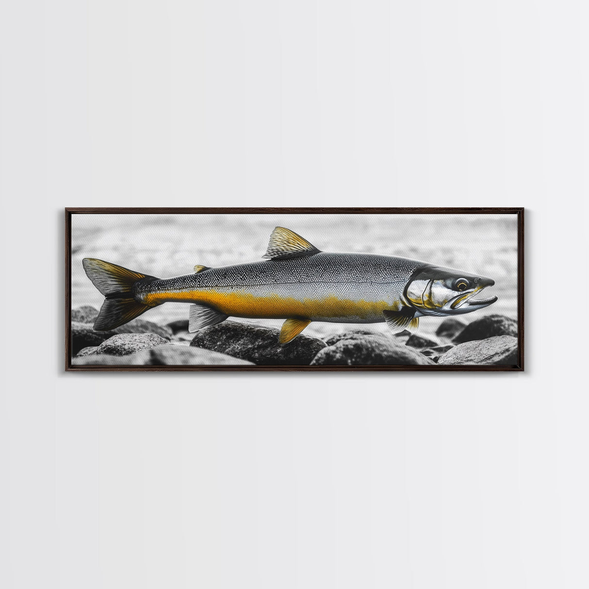 Golden Trout, River Rocks, Fishing Moment, Canvas Print, rustic lakehouse decor, angler gift wall art, fish print, cabin lodge artwork