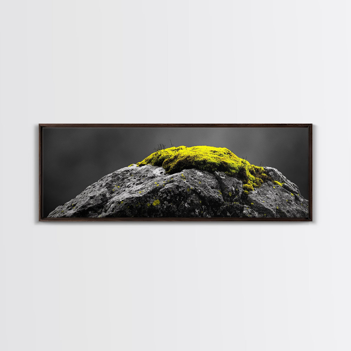 Yellow Moss, Stone Detail, Minimal Nature, Framed Canvas Print, modern zen wall art, earthy bathroom decor, botanical accent