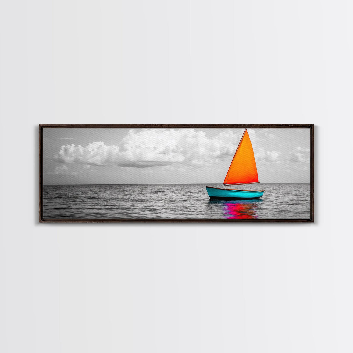Sailboat Art, Bright Sail, Ocean Calm, Nautical Theme, Framed Canvas Print, Beach Wall Art, Coastal Decor, Minimalist Living Room Art