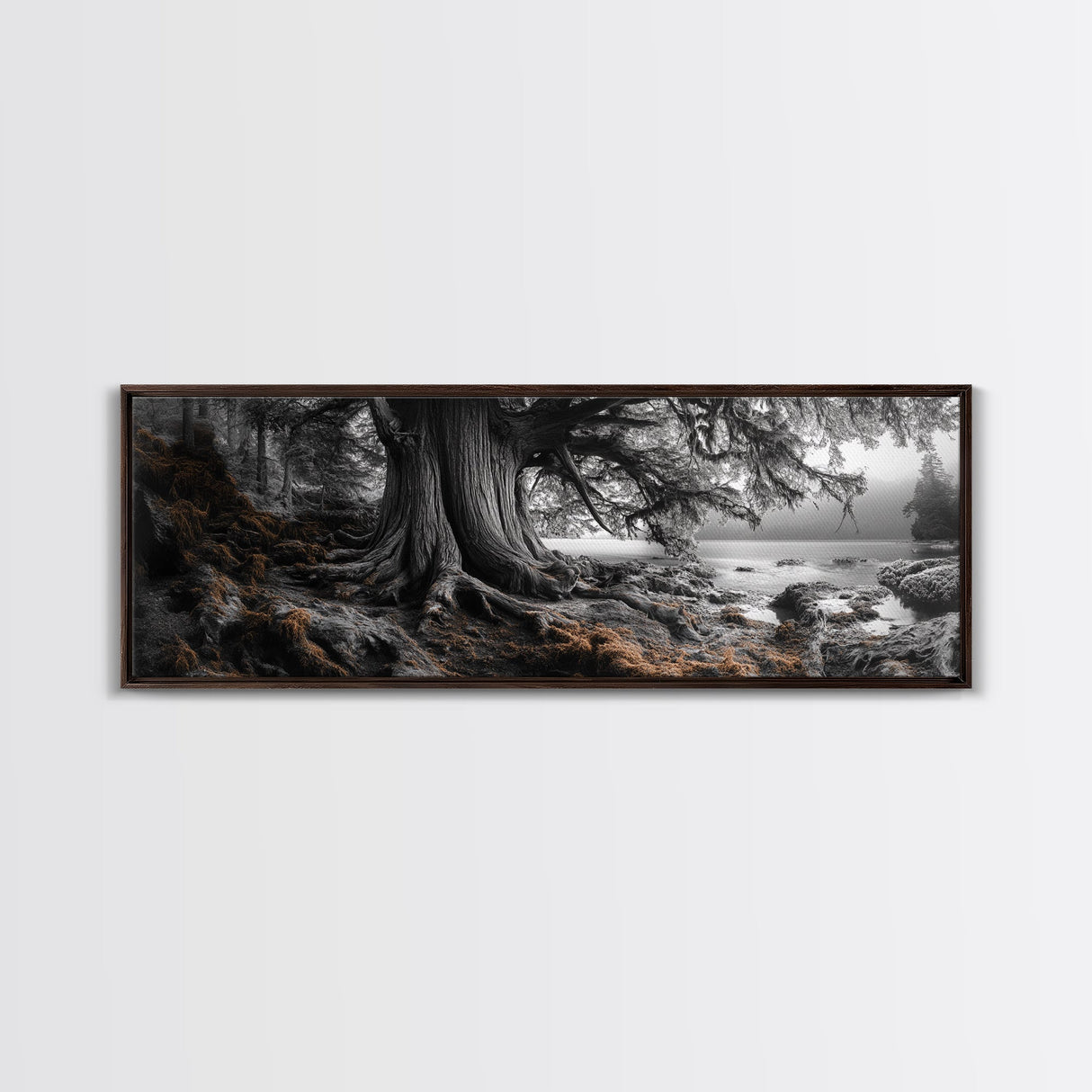 Ancient Tree, Forest Roots, Coastal Woods, Mystical Scene, Framed Canvas Print, Nature Wall Art, Woodland Decor, Moody Living Room Art