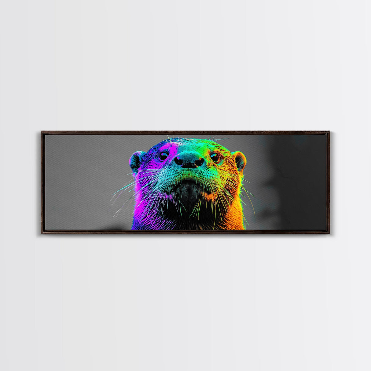 Neon Otter, Rainbow Wildlife, Pop Art Animal, Colorful Creature, Framed Canvas Print, Modern Animal Art, Teen Room Decor, Eclectic Wall Art