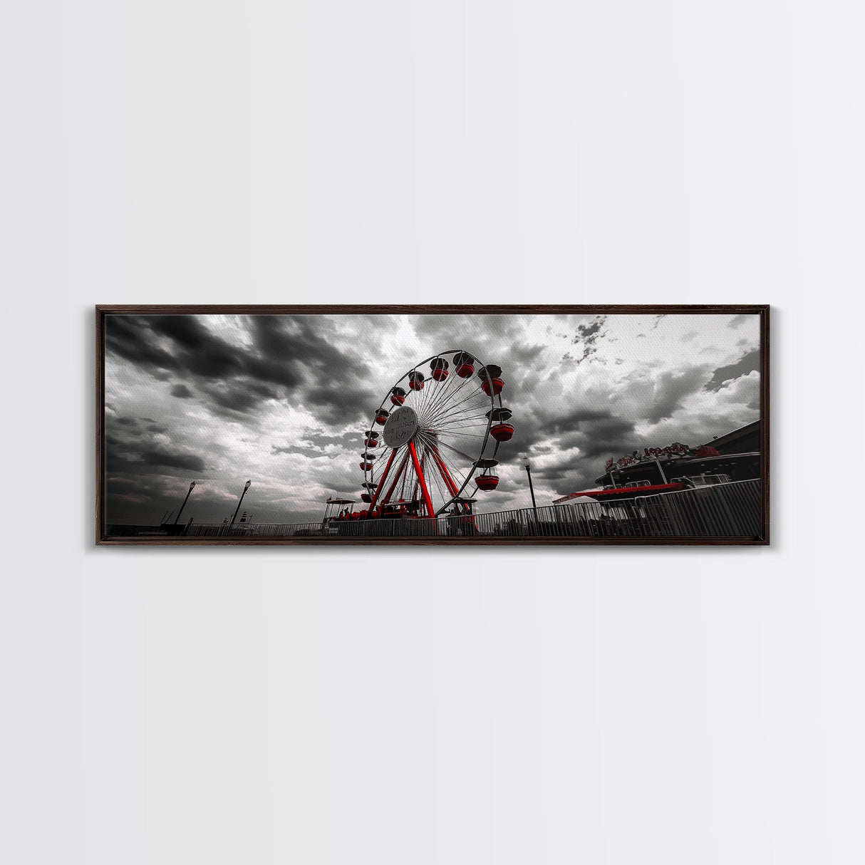 Ferris Wheel, Carnival Ride, Stormy Sky, Fairground Scene, Framed Canvas Print, Retro Wall Art, Teen Bedroom Decor, Industrial Urban Style
