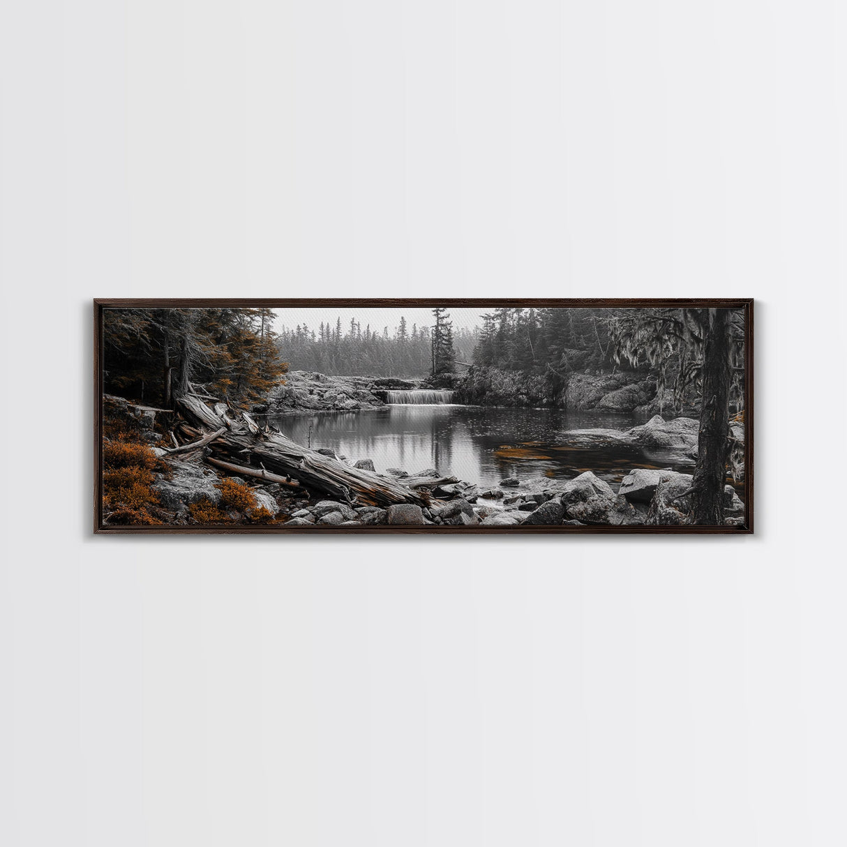 Waterfall Serenity, Autumn Forest Print, Tranquil Landscape, Framed Canvas Print, Nature Lover Gift, Cozy Living Room or Office Decor