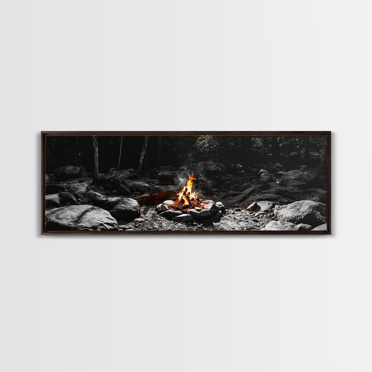 Stone Circle, Night Fire, Forest Blaze, Cozy Gathering, Canvas Print, Wilderness Wall Art, Fall Camping Decor, Rustic Cabin Style