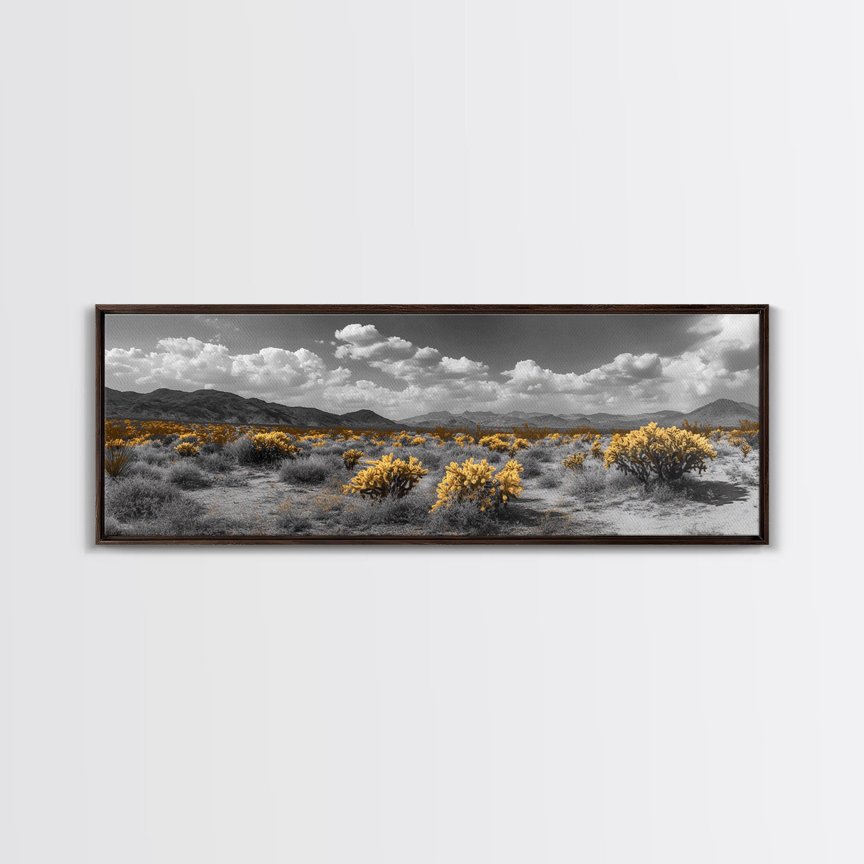 Desert Cactus, Southwestern Vibes, Golden Landscape, Boho Earth Tones, Framed Canvas Print, Entryway Wall Art, Desert Home Decor