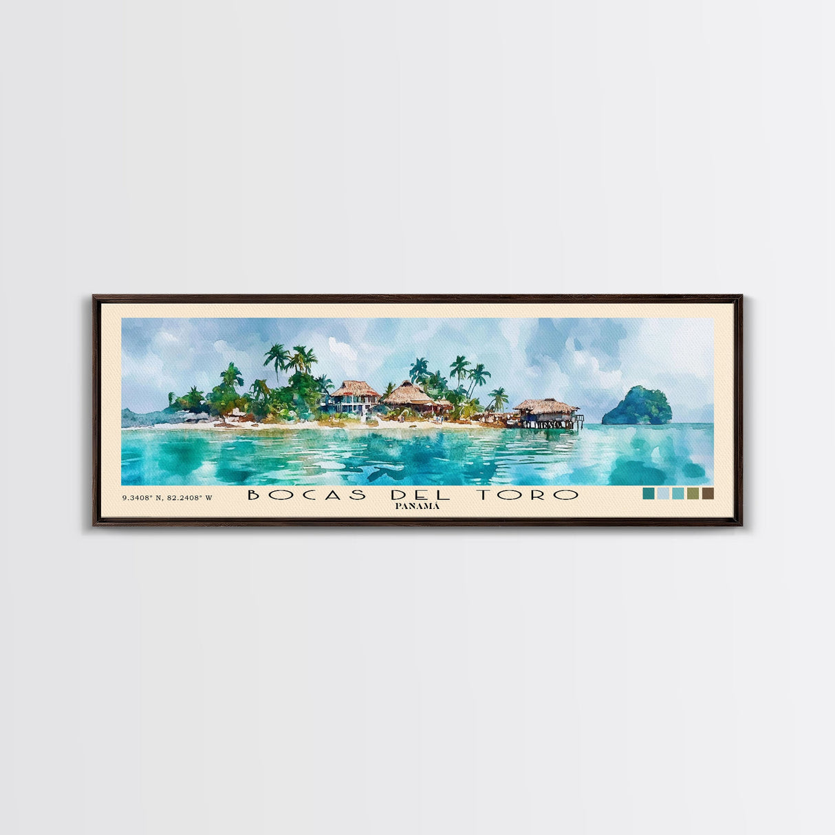 Bocas del Toro , Panamá Watercolor Beach Print, Vacation Gift, Panamá Wall Art, Framed Canvas Print, Framed Beach Painting