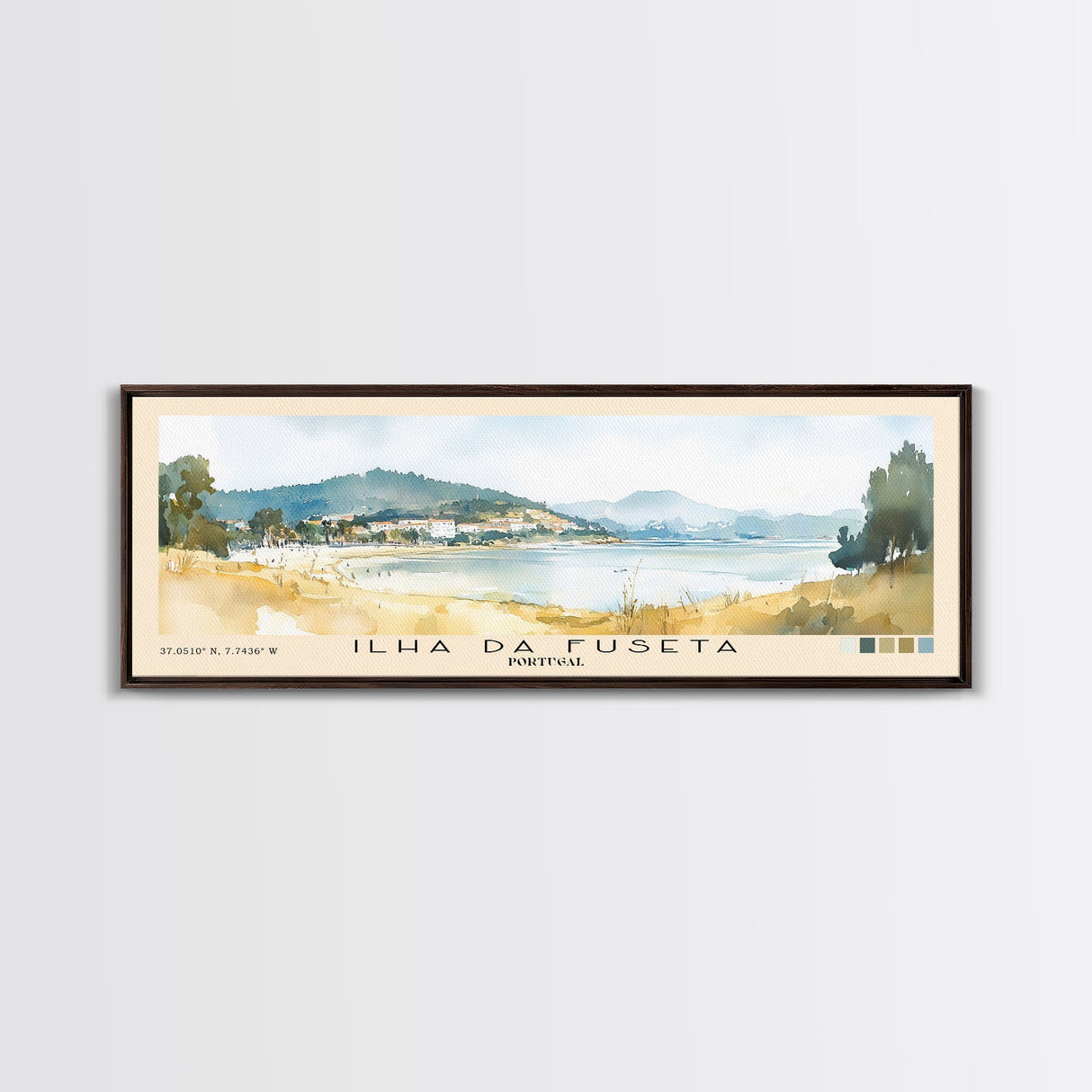 Ilha da Fuseta, Portugal Watercolor Beach Print, Vacation Gift, Portugal Wall Art, Framed Canvas Print, Framed Beach Painting