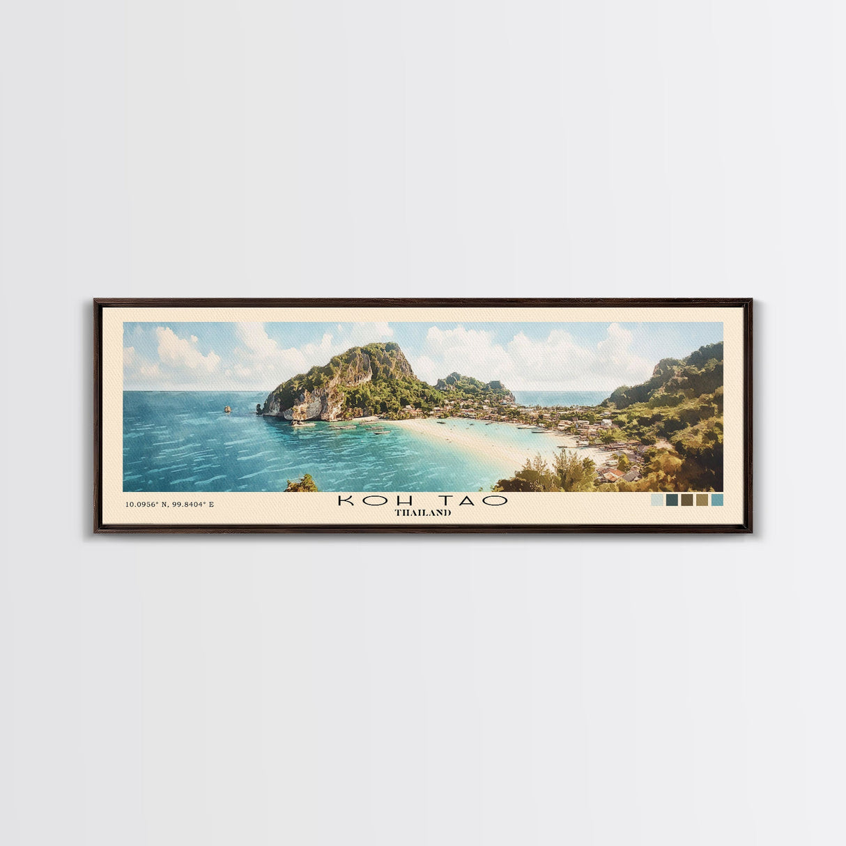 Koh Tao, Thailand Watercolor Print, Vacation Gift, Thailand Wall Art, Beach Painting, Beach Decor, Large Wall Art, Wood Frame Art