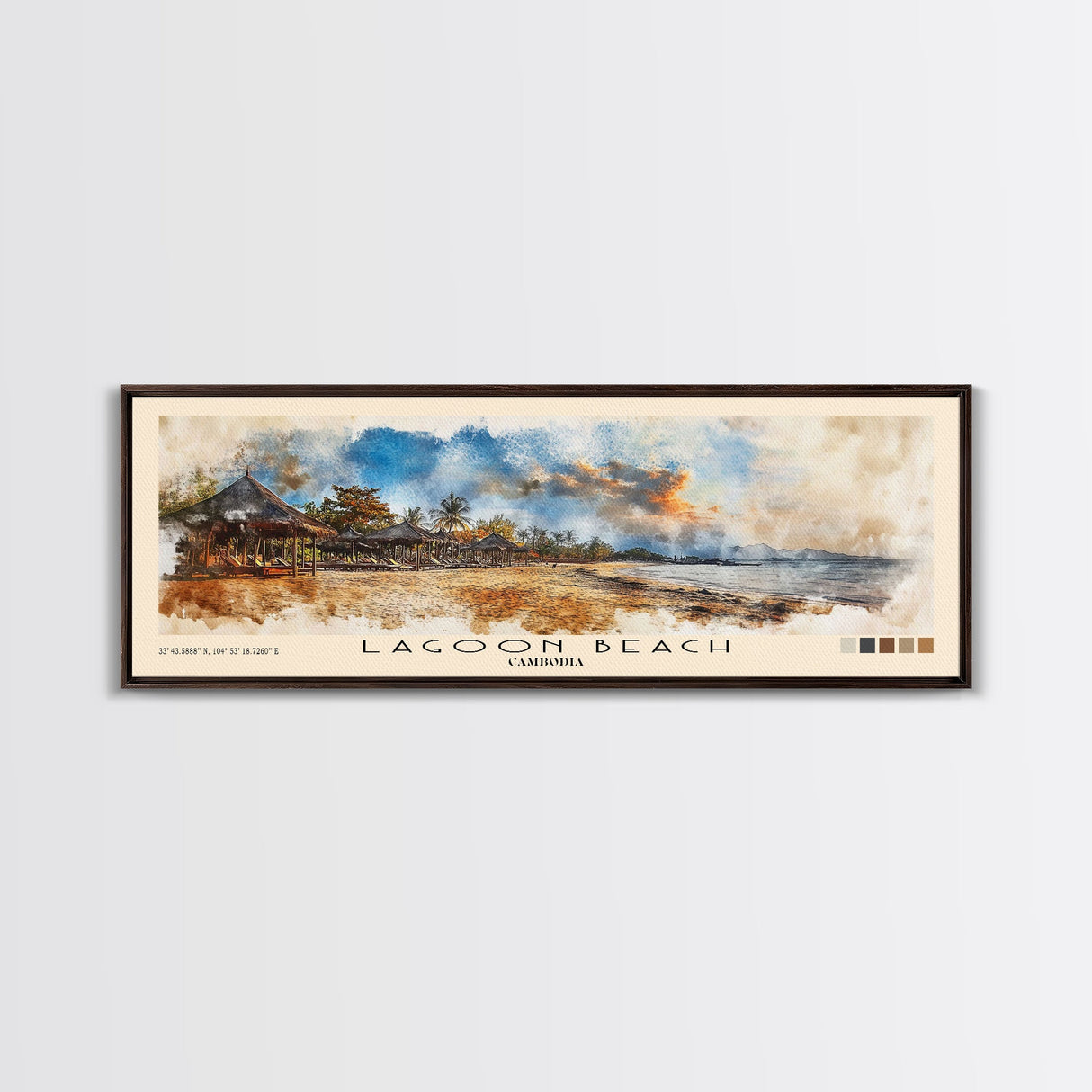 Lagoon Beach, Cambodia Watercolor Print, Vacation Gift, Cambodia Wall Art, Beach Painting, Beach Decor, Large Wall Art, Wood Frame Art