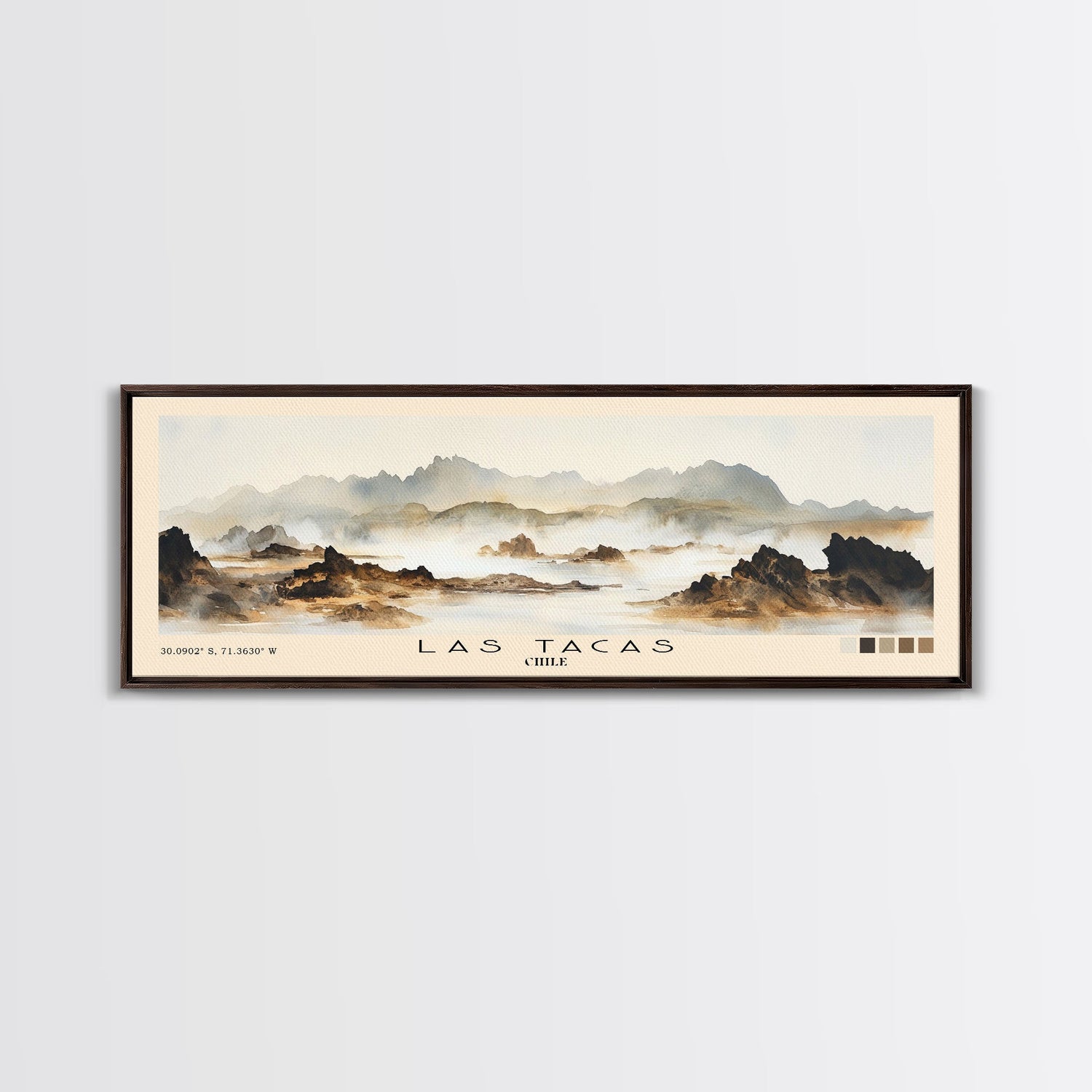 Las Tacas, Chile Watercolor Beach Print, Vacation Gift, Chile Wall Art, Framed Canvas Print, Framed Beach Painting