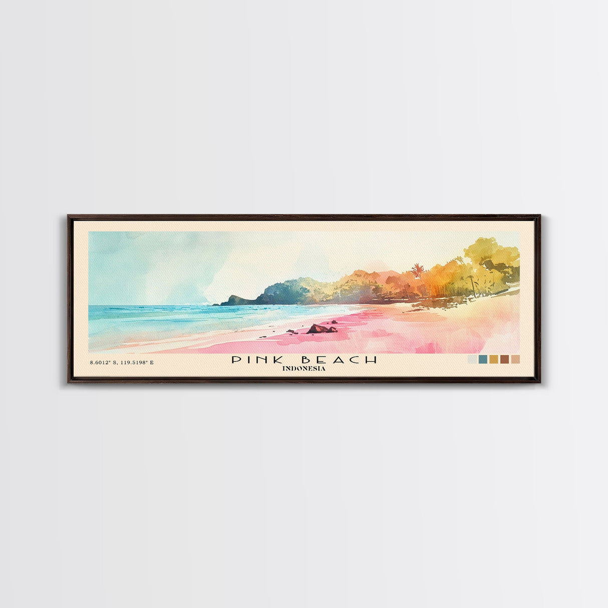 Pink Beach, Indonesia Watercolor Beach Print, Vacation Gift, Indonesia Wall Art, Beach Painting, Beach Decor, Beach Painting