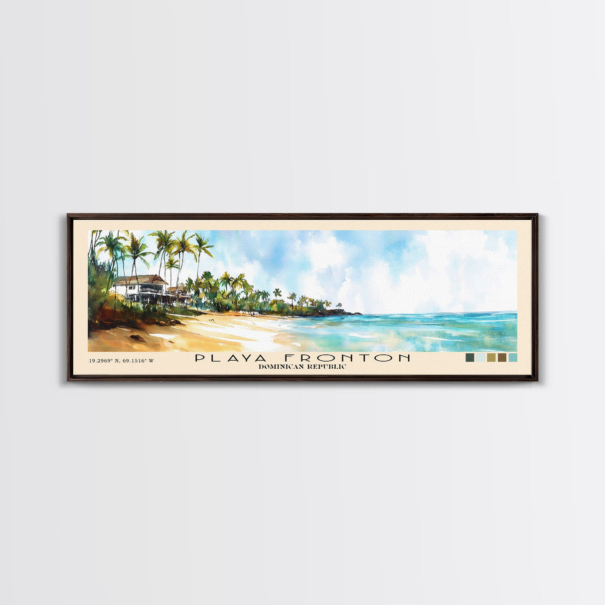 Playa Fronton, Dominican Republic Watercolor Print, Vacation Gift, Dominican Republic Wall Art, Beach Painting, Beach Decor, Large Wall Art, Wood Frame Art