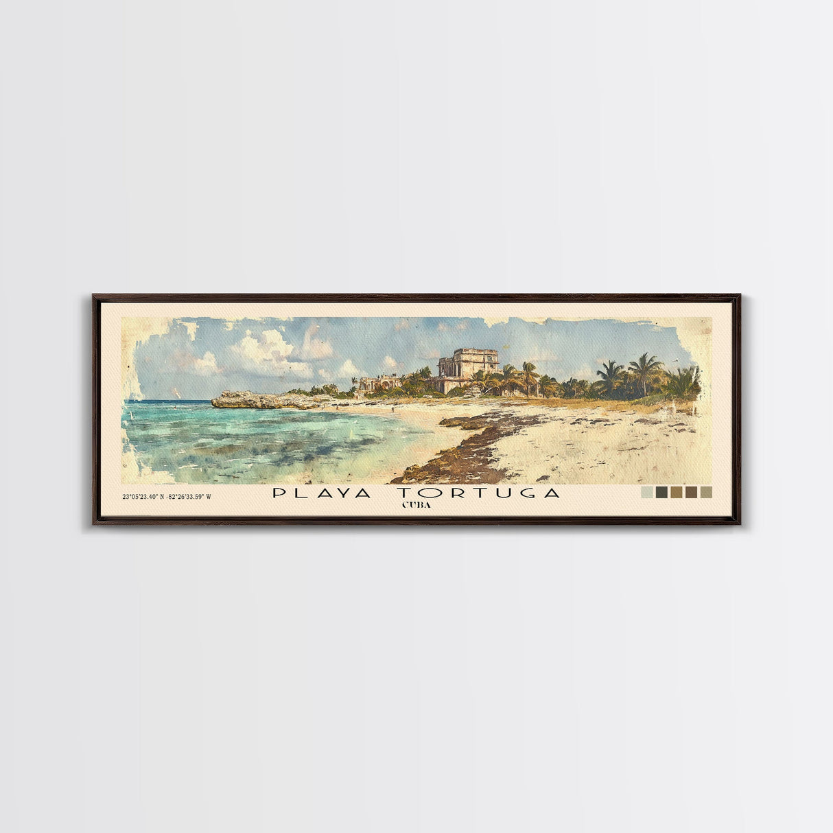 Playa Tortuga, Cuba Watercolor Beach Print, Vacation Gift, Cuba Wall Art, Framed Canvas Print, Framed Beach Painting