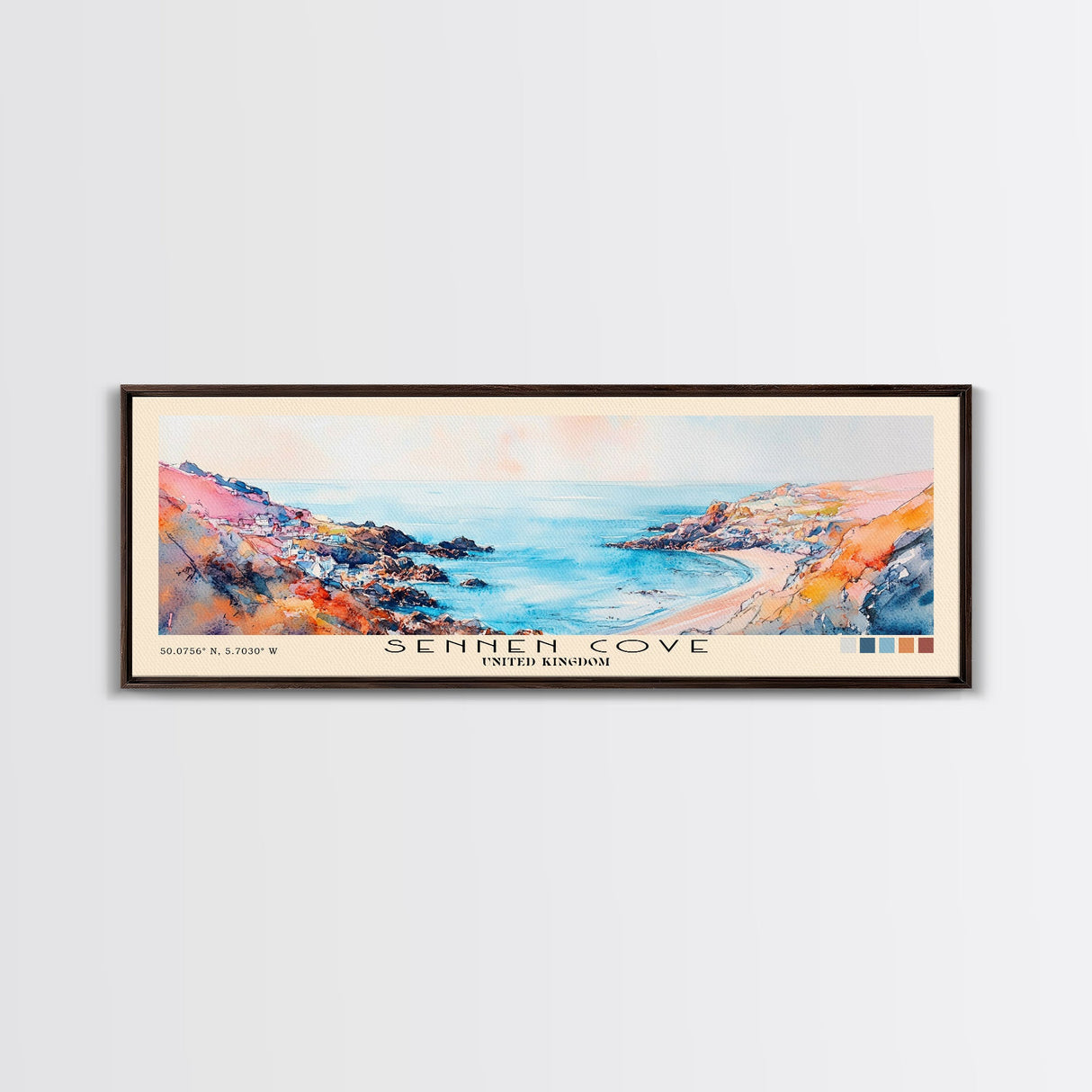 Sennen Cove, United Kingdom Watercolor Beach Print, Vacation Gift, United Kingdom Wall Art, Beach Painting, Beach Decor, Beach Painting