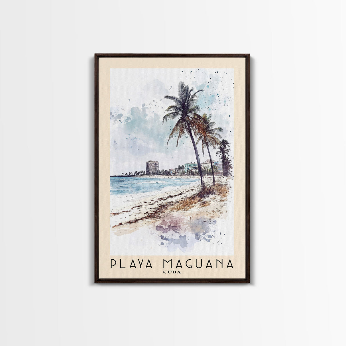 Playa Maguana, Cuba Watercolor Beach Print, Vacation Gift, Cuba Wall Art, Framed Canvas Print, Framed Beach Painting