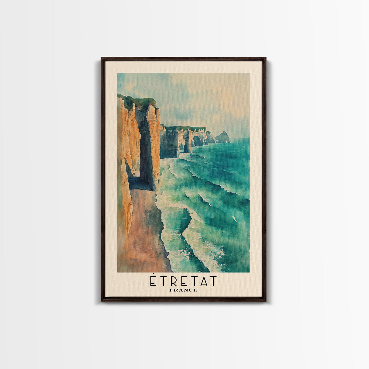 Étretat, France Watercolor Print, Vacation Gift, France Wall Art, Beach Painting, Beach Decor, Large Wall Art, Wood Frame Art