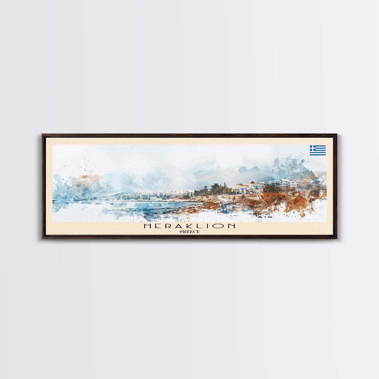 Heraklion Greece Panoramic Travel Poster, Framed Canvas Print or Metal Wall Art, Travel Art, Home Decor, Panoramic Painting, Midcentury Art