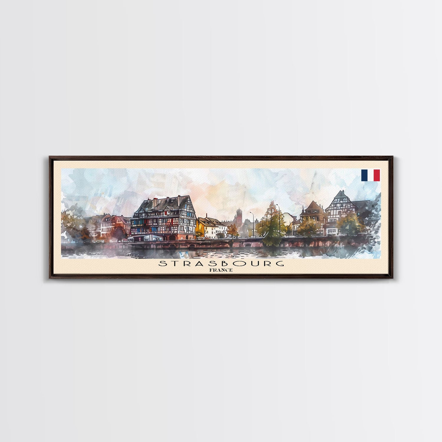Strasbourg France Panoramic Travel Poster, Framed Canvas Print or Metal Wall Art, Travel Art, Home Decor, Panoramic Painting, Midcentury Art