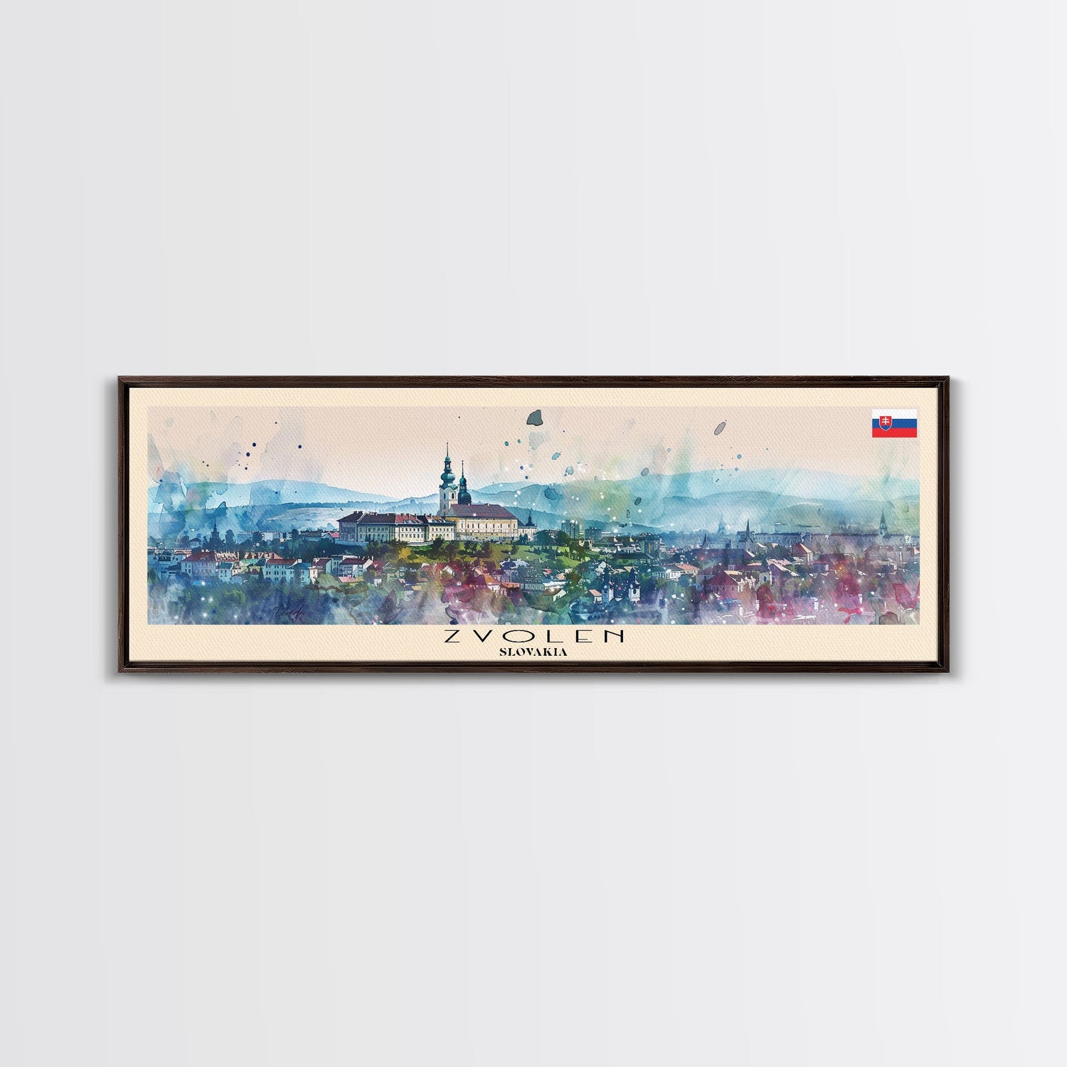 Zvolen Slovakia Panoramic Travel Poster, Framed Canvas Print or Metal Wall Art, Travel Art, Home Decor, Panoramic Painting, Midcentury Art