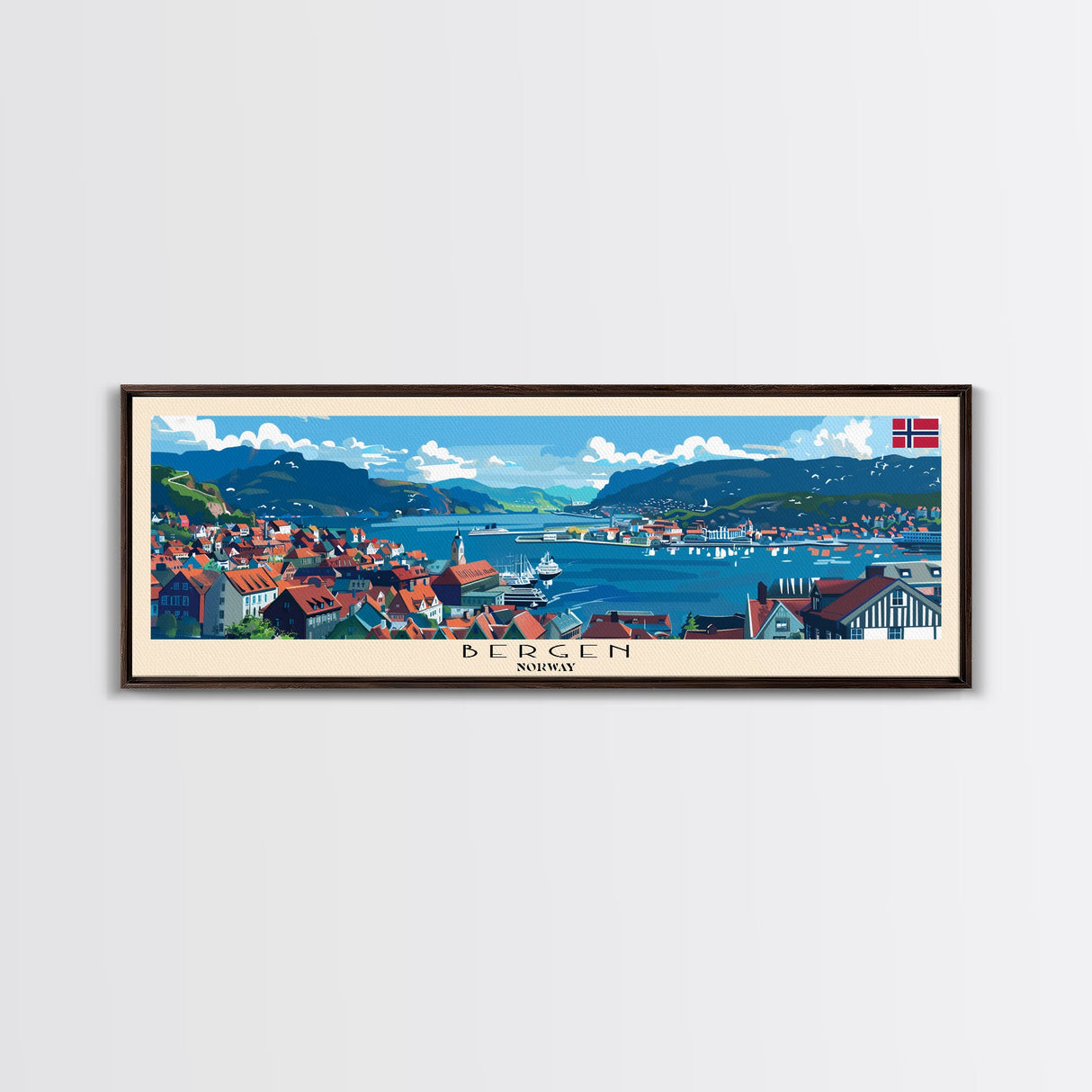 Bergen Norway Wall Art, Panoramic Travel Poster, Panoramic Framed Canvas Print, City Wall Art, Wall Hanging Home Decor, Travel Art