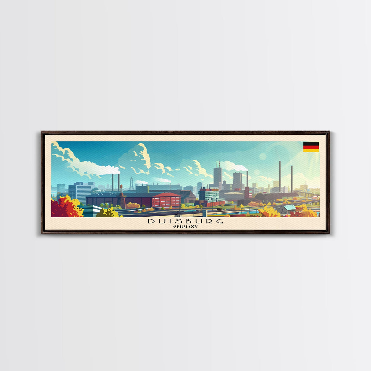 Duisburg Germany Wall Art, Panoramic Travel Poster, Panoramic Framed Canvas Print, City Wall Art, Wall Hanging Home Decor, Travel Art