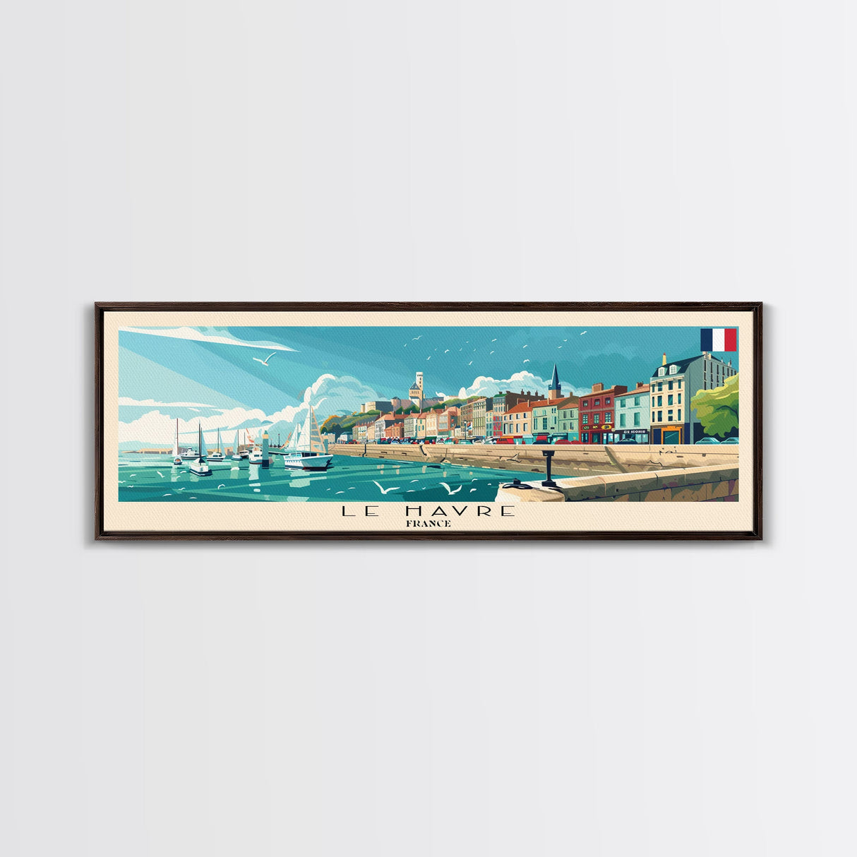 Le Havre France Panoramic Travel Poster, Framed Canvas Print or Metal Wall Art, Travel Art, Home Decor, Panoramic Painting, Midcentury Art