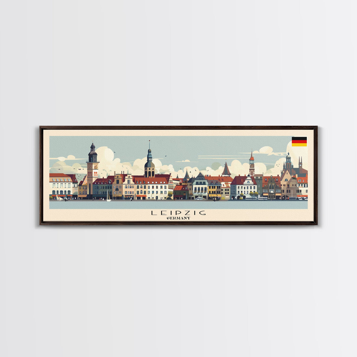 Leipzig Germany Panoramic Travel Poster, Framed Canvas Print or Metal Wall Art, Travel Art, Home Decor, Panoramic Painting, Midcentury Art