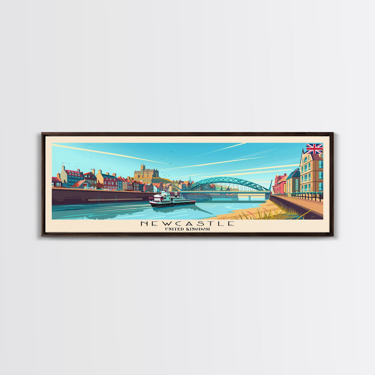 Newcastle United Kingdom Wall Art, Panoramic Travel Poster, Panoramic Framed Canvas Print, City Wall Art, Wall Hanging Home Decor, Travel Art