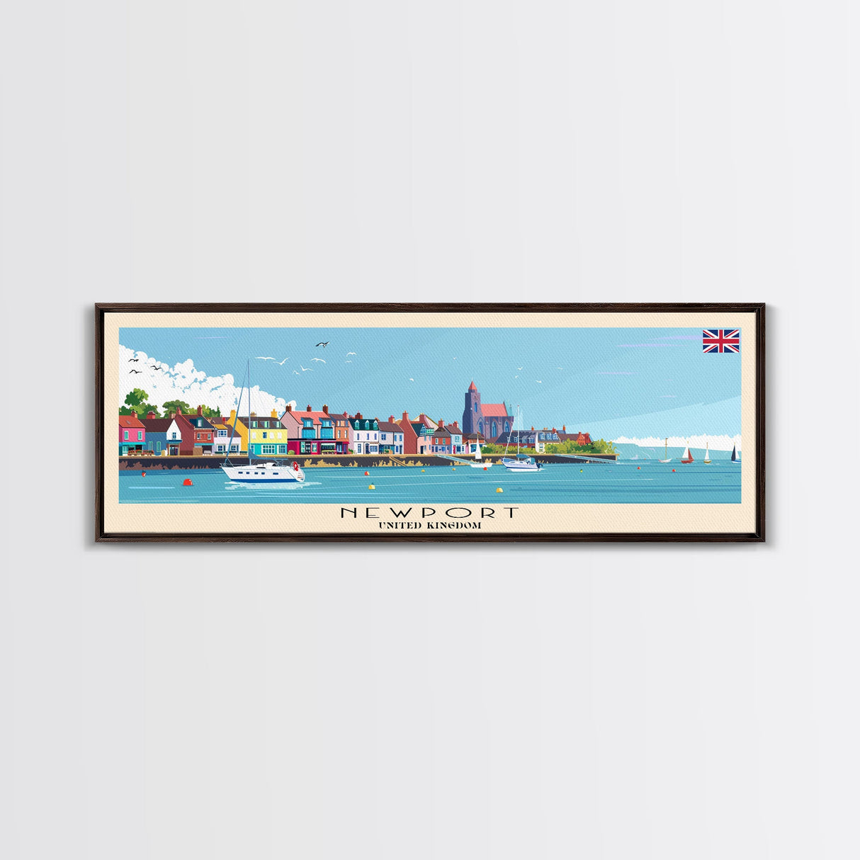 Newport United Kingdom Travel Print Wall Art, Panoramic City Art, Travel Art, Wall Decor, Vacation Gift, Framed Canvas Print Or Metal Art