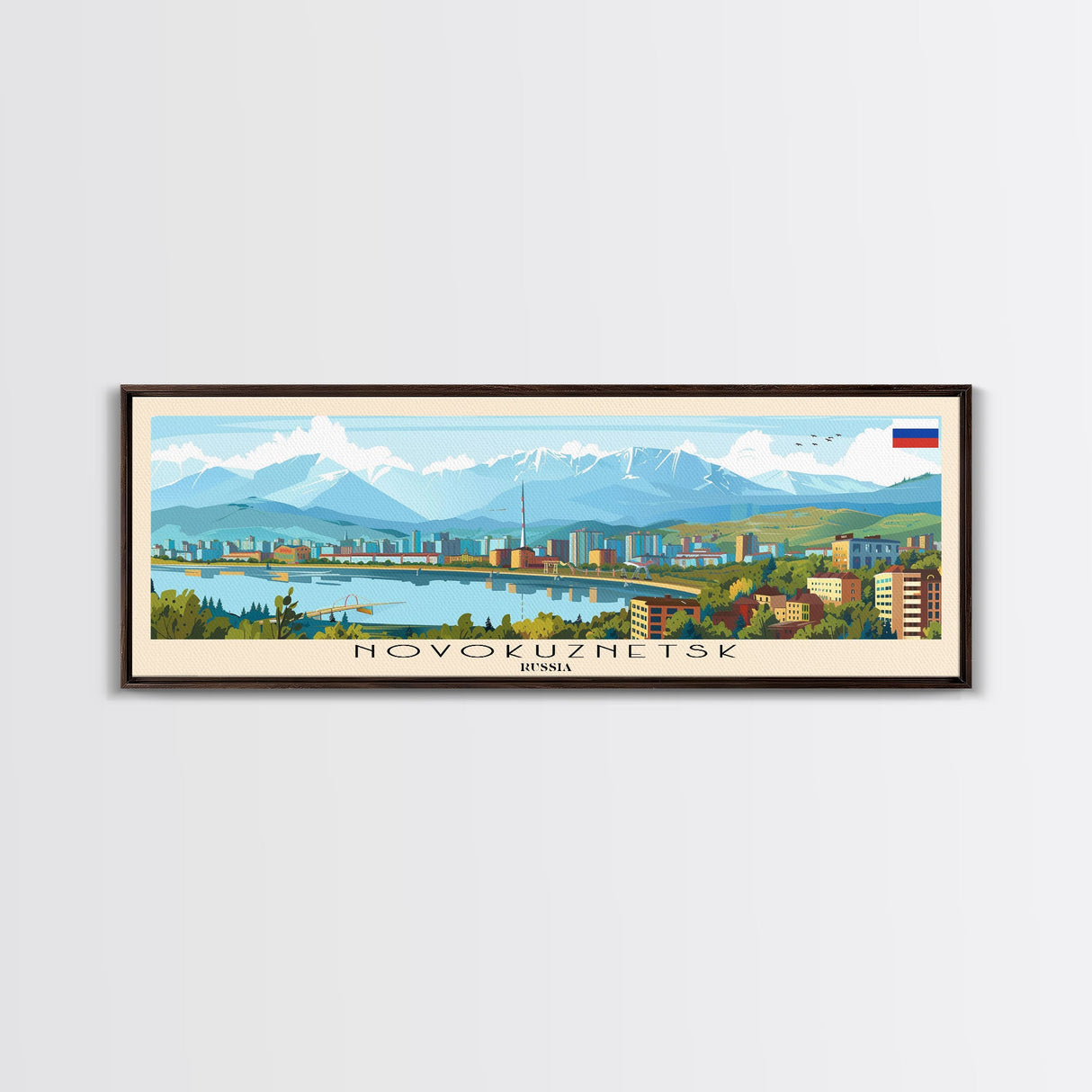 Novokuznetsk Russia Panoramic Travel Poster, Framed Canvas Print or Metal Wall Art, Travel Art, Home Decor, Panoramic Painting, Midcentury Art