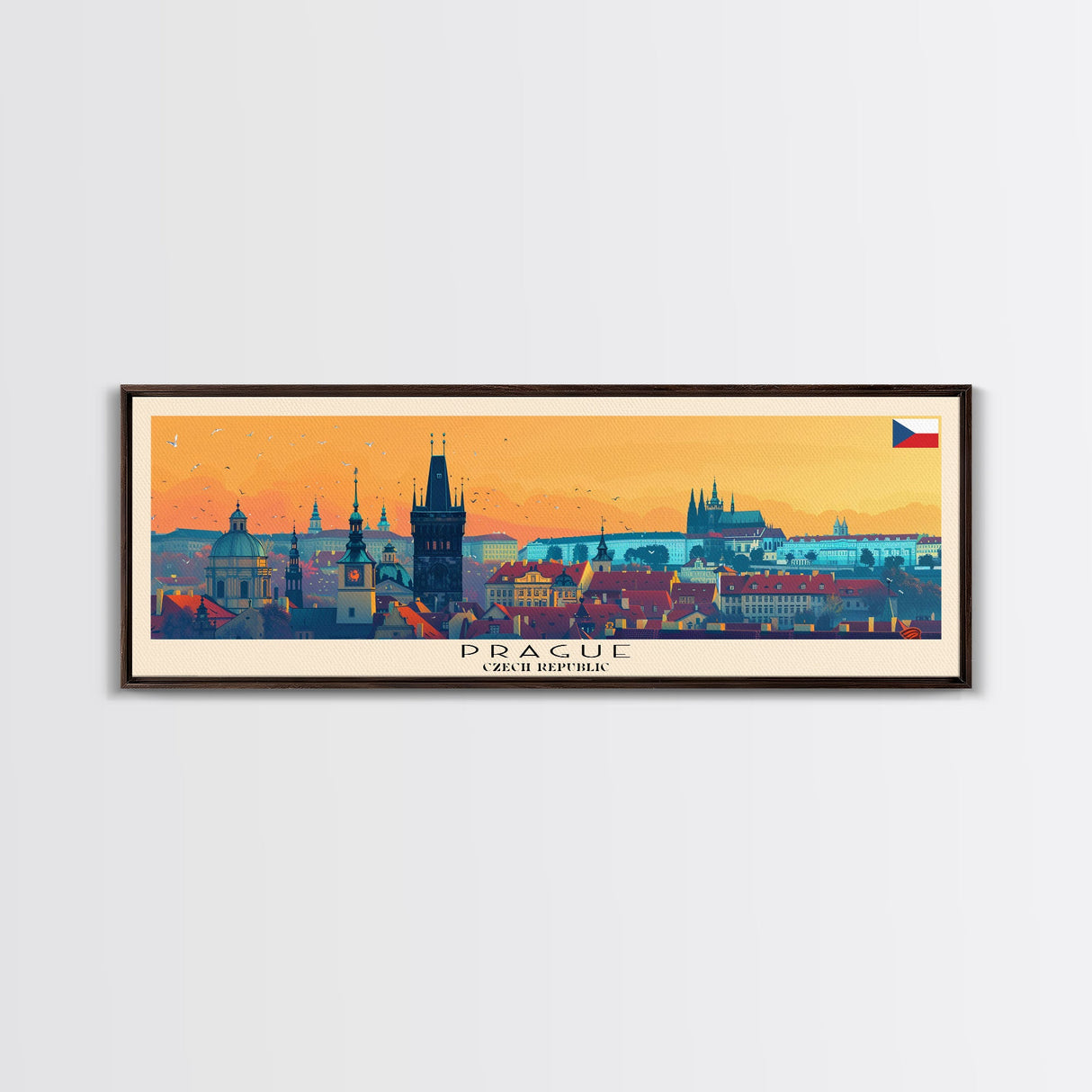 Prague Czech Republic Travel Art, City Art, Framed Canvas Print or Metal Wall Art, Europe Travel Poster, Panoramic Wall Art, Extra Wide Wall Art