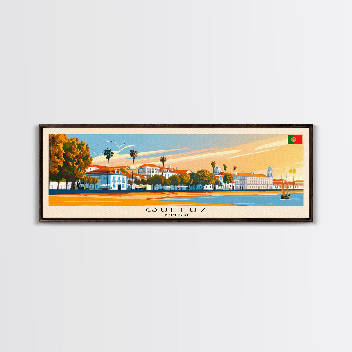 Queluz Portugal Wall Art, Panoramic Travel Poster, Panoramic Framed Canvas Print, City Wall Art, Wall Hanging Home Decor, Travel Art