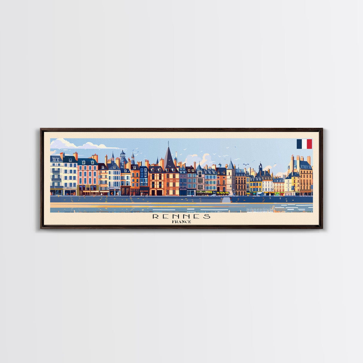 Rennes France Panoramic Travel Poster, Framed Canvas Print or Metal Wall Art, Travel Art, Home Decor, Panoramic Painting, Midcentury Art