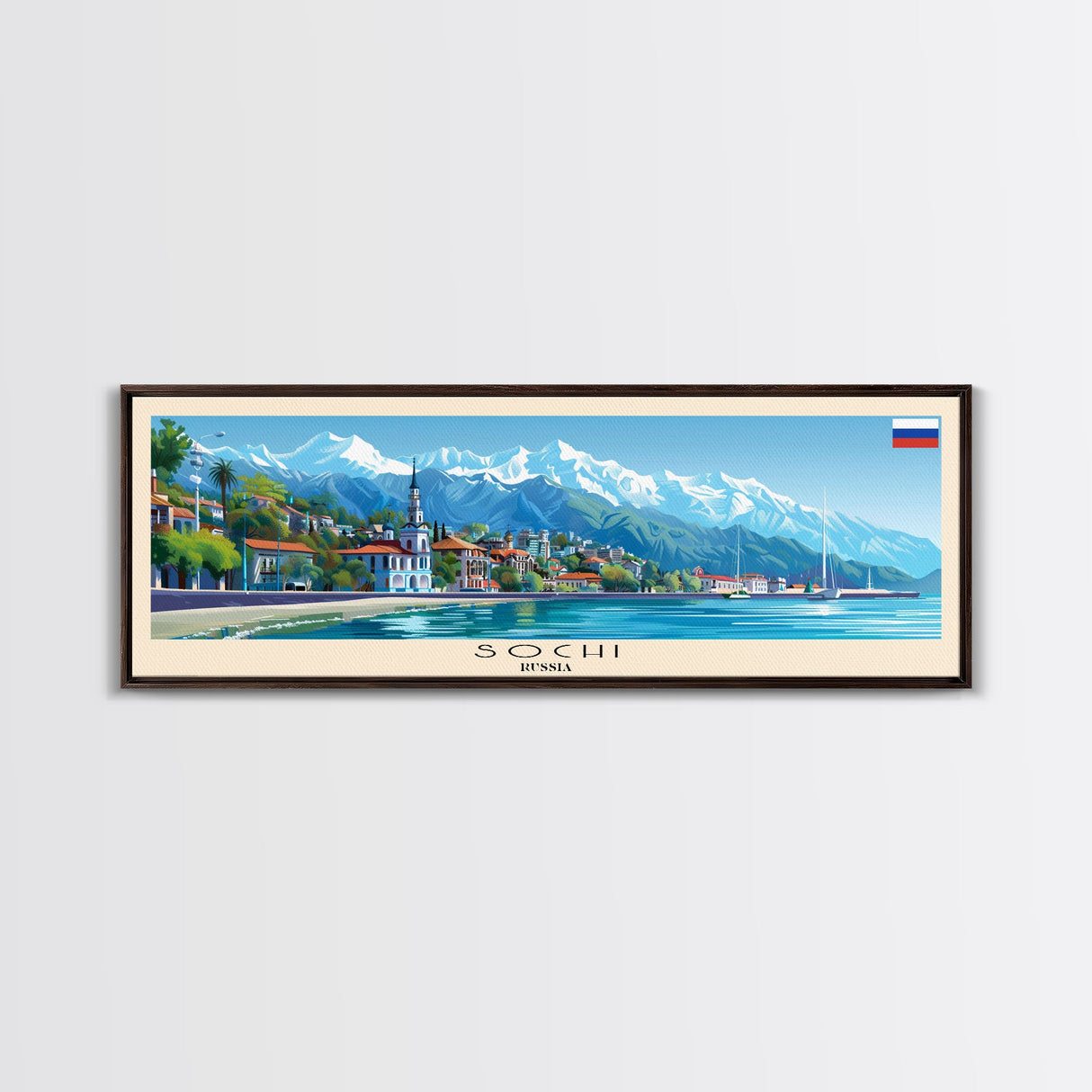 Sochi Russia Panoramic Travel Poster, Framed Canvas Print or Metal Wall Art, Travel Art, Home Decor, Panoramic Painting, Midcentury Art