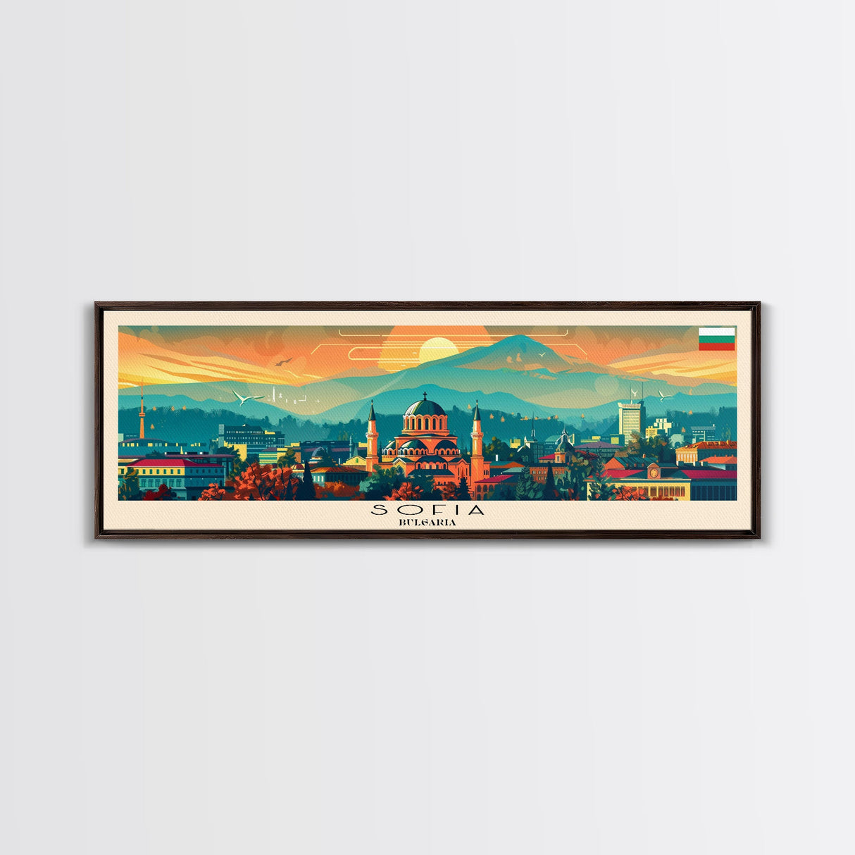Sofia Bulgaria Wall Art, Panoramic Travel Poster, Panoramic Framed Canvas Print, City Wall Art, Wall Hanging Home Decor, Travel Art