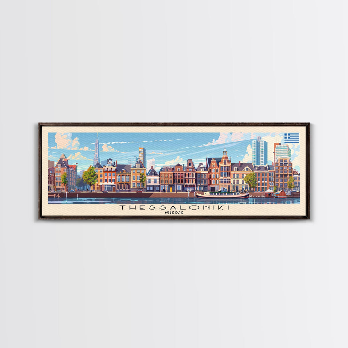 Thessaloniki Greece Travel Art, City Art, Framed Canvas Print or Metal Wall Art, Europe Travel Poster, Panoramic Wall Art, Extra Wide Wall Art