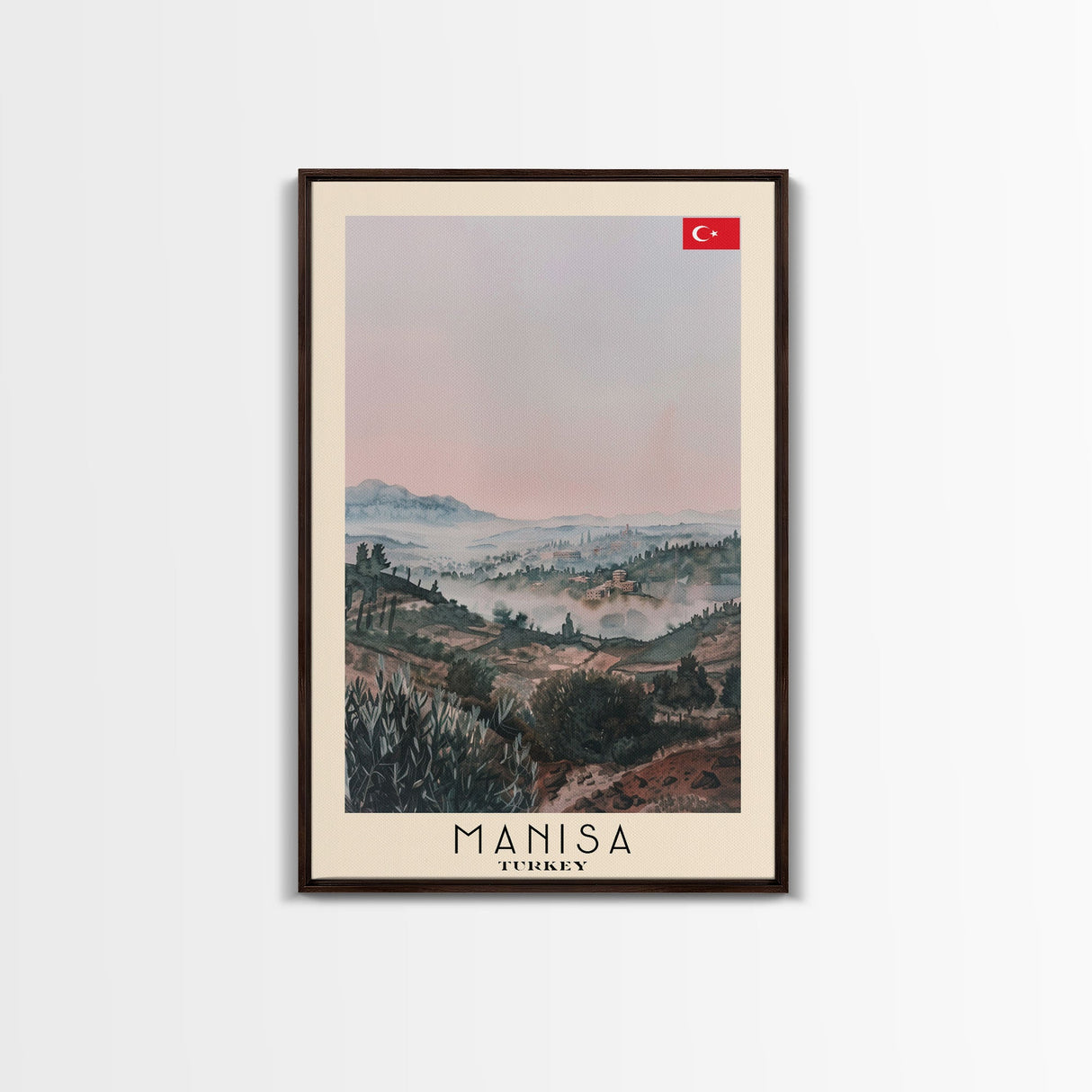 Manisa Turkey Travel Poster Framed Canvas Print, Scenic Landscape, Watercolor Art, Wall Decoration, Home Design, Travel Print, Unique Art