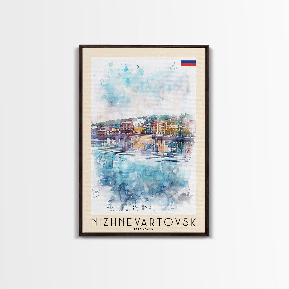 Nizhnevartovsk Russia Framed Canvas Print, Scenic Travel Poster, Watercolor Painting, Wall Art, Home Decor, Russian Landscape, Urban Style